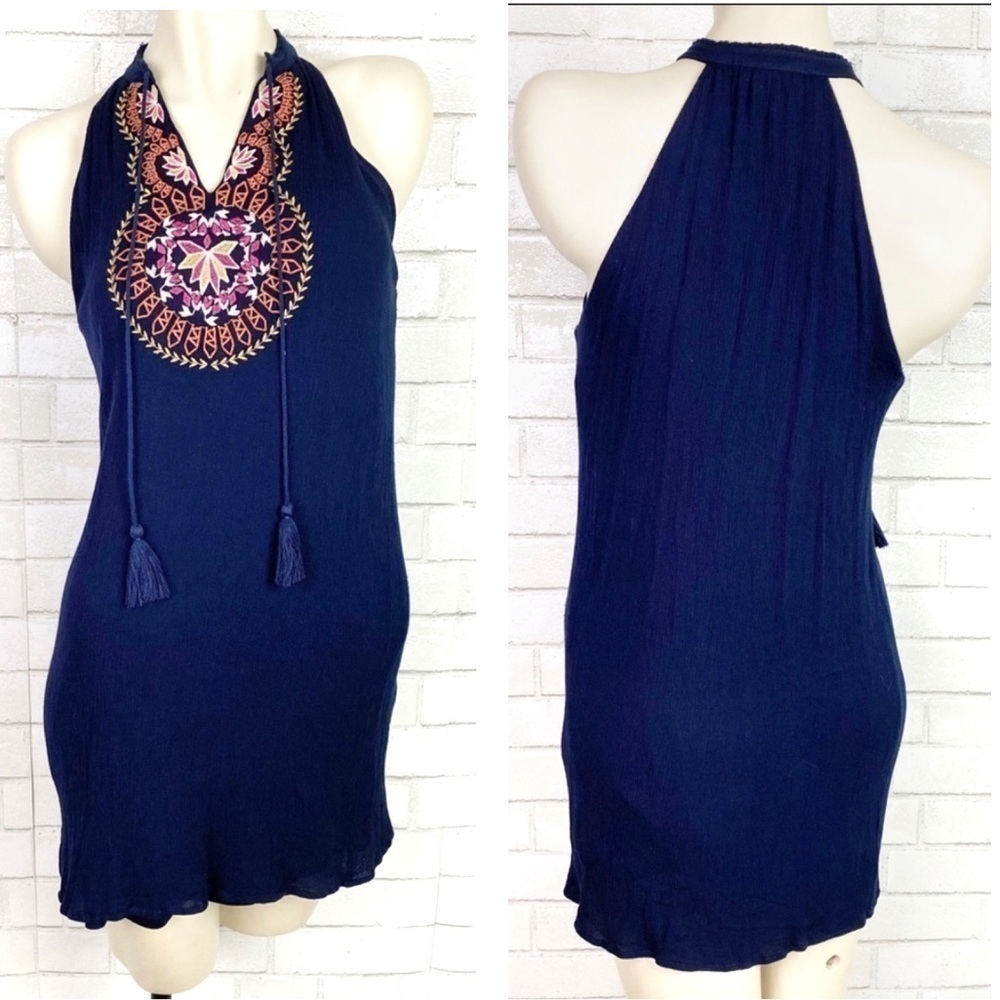 THML embroidered lined racerback navy Blue dress